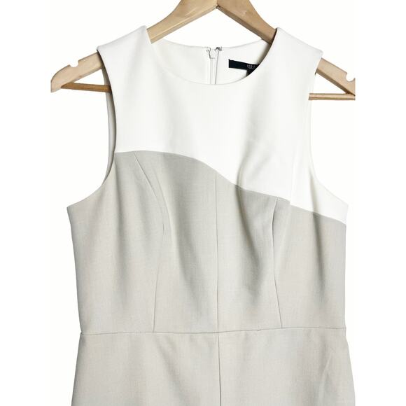 Tibi Anson Asymmetrical Colorblock Sleeveless White Gray Sheath Dress Size 6 - Picture 3 of 8